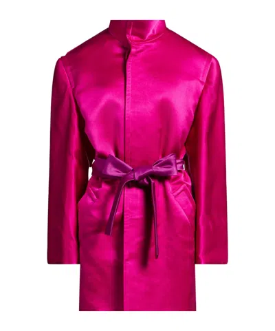 Saint Laurent Minimalist Solid Color Belted Coat In Purple