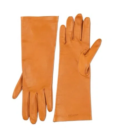 Saint Laurent Minimalist Solidcolor Leather Gloves In Orange