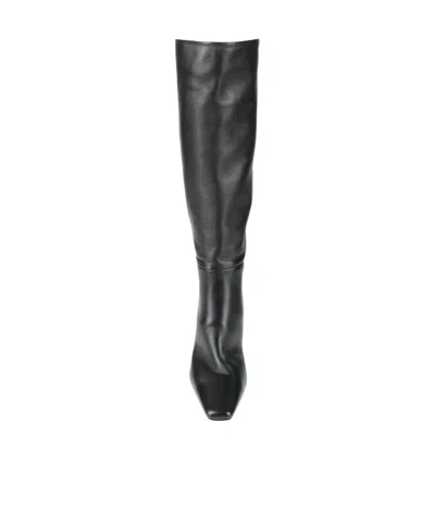 Saint Laurent Minimalist Square Toe Leather Boots In Black