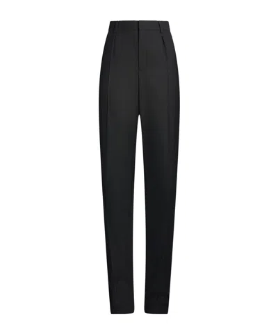 Saint Laurent Minimalist Straightleg Wool Trousers In Black