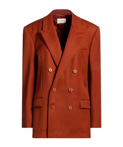 Saint Laurent Minimalist Wool Blazer In Brown
