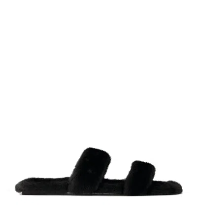 Saint Laurent Mink Fur Sandals In Black