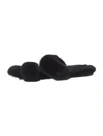 Pre-owned Saint Laurent Mink Fur Trim Slides In Black