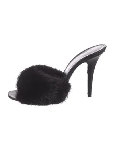 Pre-owned Saint Laurent Mink Slides In Black