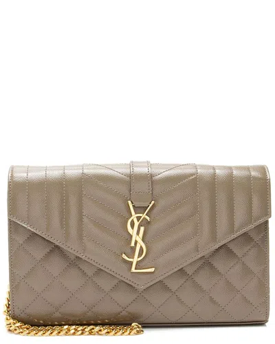 Saint Laurent Mixed Matelasse Grain De Poudre Monogram Chain Wallet (authentic  Pre-loved) In Neutral