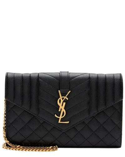 Pre-owned Saint Laurent Mixed Matelassé Grain De Poudre Monogram Chain Wallet (authentic  Pre-loved)