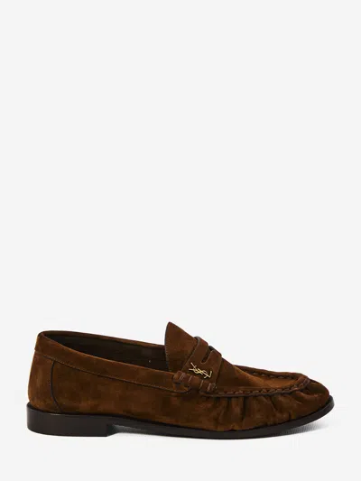 Saint Laurent Le Loafer Suede Leather Loafers In Brown