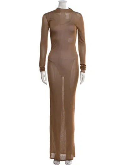 Pre-owned Saint Laurent Mock Neck Long Dress In Neutral