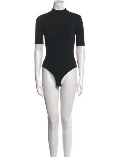 Pre-owned Saint Laurent Mock Neck Short Sleeve Bodysuit In Black