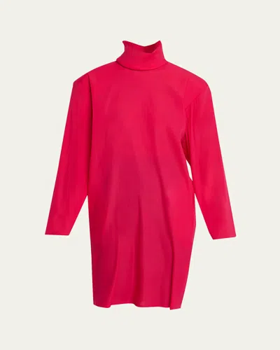 Saint Laurent Mock-neck Strong-shoulder Stretch Organza Dress In Red