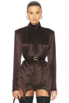 Saint Laurent Mockneck Blouse In Chocolate