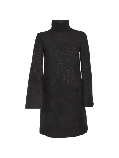 Pre-owned Saint Laurent Mock-neck Tweed Dress In Black