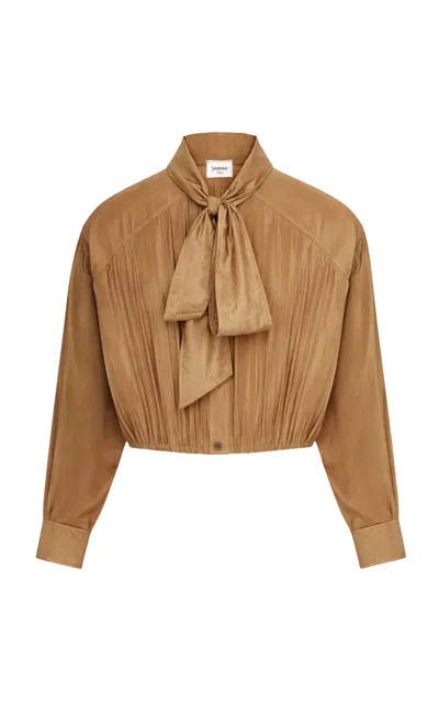 Saint Laurent Tie-neck Cropped Blouse In Brown