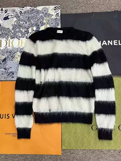 Pre-owned Saint Laurent Mohair Black And White Striped Sweater