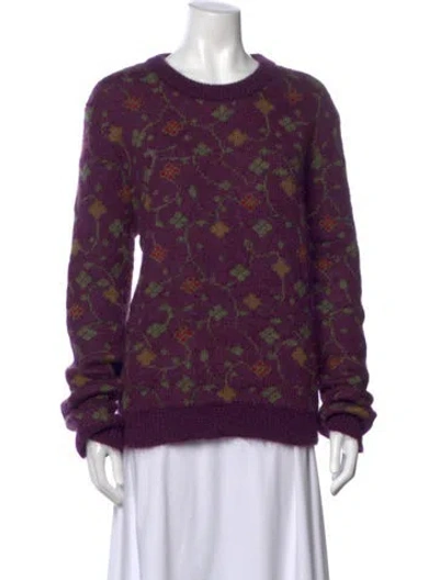 Pre-owned Saint Laurent Mohair Floral Print Sweater In Purple