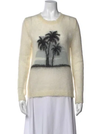 Pre-owned Saint Laurent Mohair Graphic Print Sweater In White