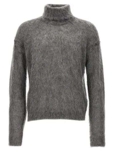 Saint Laurent Mohair Turtleneck Sweater In Gray