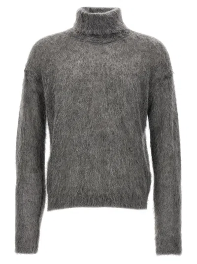 Saint Laurent Mohair Turtleneck Sweater Sweaters And Cardigans Gray