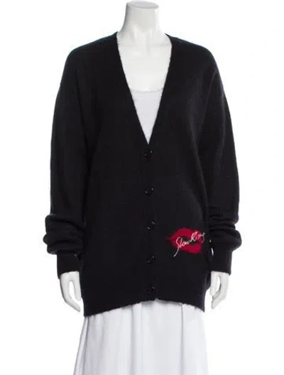 Pre-owned Saint Laurent Mohair V-neck Sweater In Black