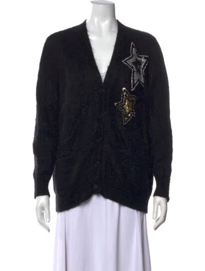 Pre-owned Saint Laurent Mohair V-neck Sweater In Black