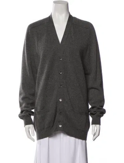 Pre-owned Saint Laurent Mohair V-neck Sweater In Gray