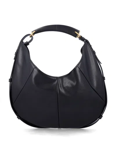 Saint Laurent Mombasa Medium Leather Hobo Handbag With Tonal Lining, Magnetic Snap Closure, Interior In Black