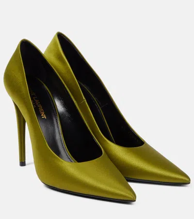 Saint Laurent Monceau 110 Satin Pumps In Green