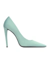 Saint Laurent Satin Monceau Pumps Featuring Pointed Toe In Green