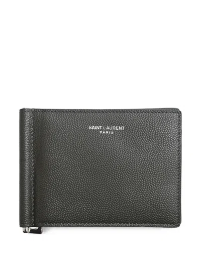 Pre-owned Saint Laurent Money Clip Bifold Wallet In Grey