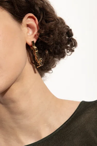 Saint Laurent Mono Earring With Logo In Gold