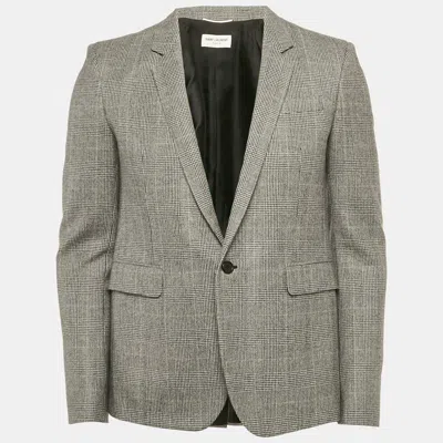 Pre-owned Saint Laurent Monochrome Hounstooth Wool Blazer M