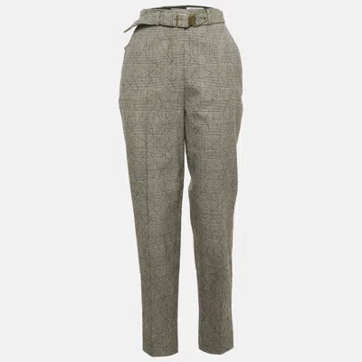 Pre-owned Saint Laurent Monochrome Plaid Wool Trousers M In Gray