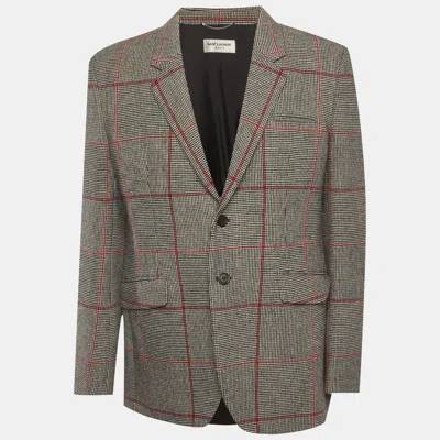 Pre-owned Saint Laurent Monochrome/red Plaid Wool Blend Regular Fit Blazer Xl In Black