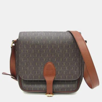 Pre-owned Saint Laurent Monogram All Over Coated Canvas And Leather Medium Buckle Satchel Bag In Brown