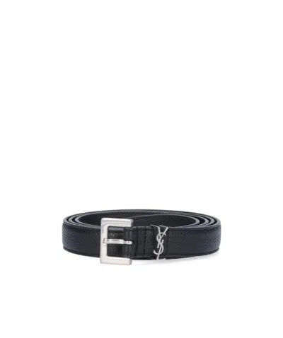 Saint Laurent Monogram Appliqué Adjustable Belt In Black