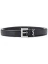 Saint Laurent Grained Leather Cassandre Thin Belt With Square Buckle Accessories