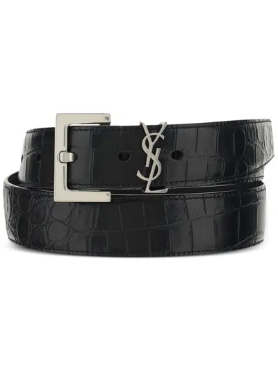 Saint Laurent Monogram Belt In Black