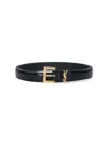 Saint Laurent Cassandre Thin Belt With Square Buckle In Grained Leather Accessories In Black