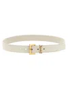 Saint Laurent Cassandre Leather Belt In Neutral