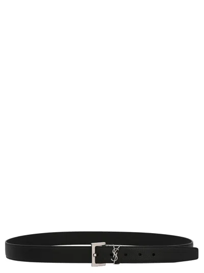 Saint Laurent Leather Belt Resin Buckle Detail In Black