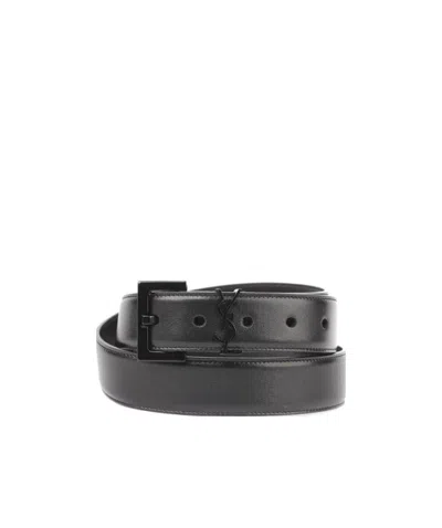 Saint Laurent Monogram Buckle Belt In Black