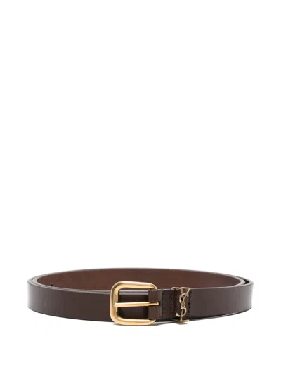 Saint Laurent Monogram Buckle Belt In Brown