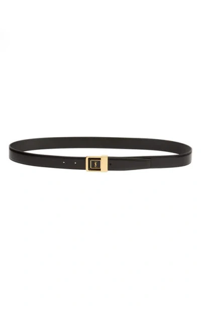 Saint Laurent Monogram Buckle Leather Belt In Black