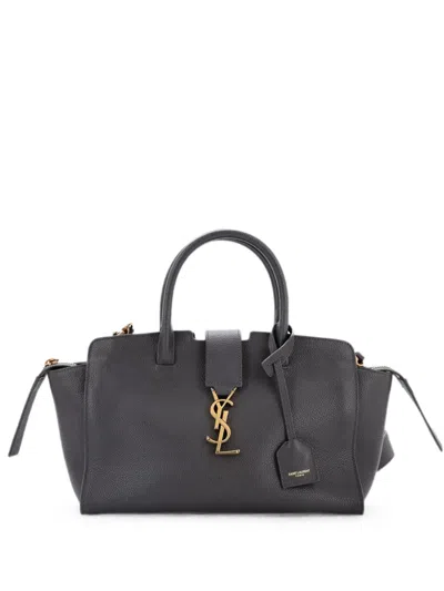 Pre-owned Saint Laurent Monogram Cabas Downtown Leather Baby Satchel In Metallic