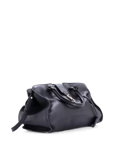 Pre-owned Saint Laurent Monogram Cabas Downtown Leather Small Tote Bag In Black