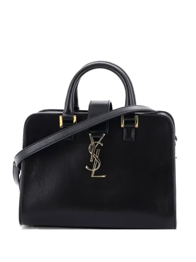 Pre-owned Saint Laurent Monogram Cabas Leather Baby Satchel In Black