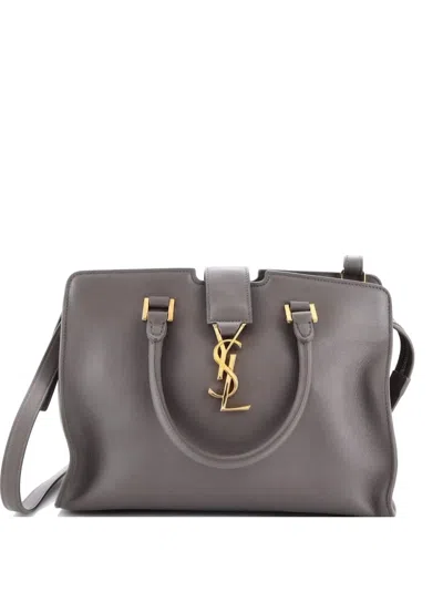 Pre-owned Saint Laurent Monogram Cabas Leather Baby Satchel In Gray