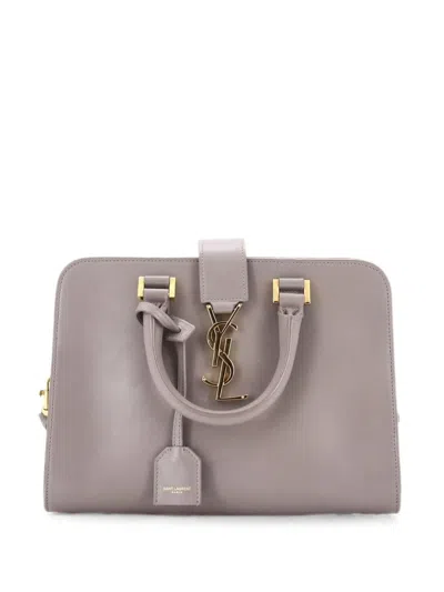 Pre-owned Saint Laurent Monogram Cabas Leather Baby Satchel In Grey