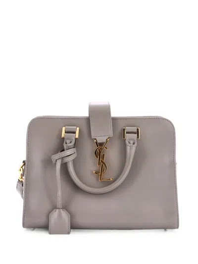Pre-owned Saint Laurent Monogram Cabas Leather Baby Satchel In Grey