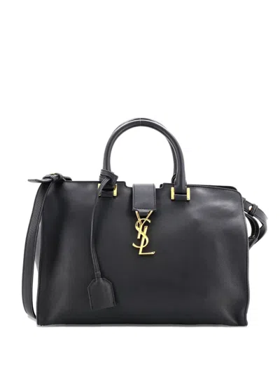 Pre-owned Saint Laurent Monogram Cabas Leather Small Satchel In Black